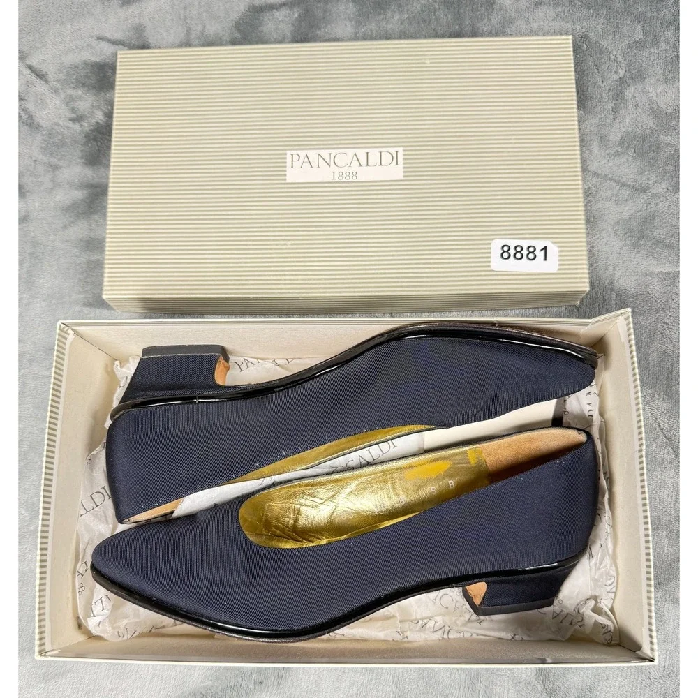 Pancaldi 1888 Womens 8 B Navy Grosgrain Pumps Kitten Heel Italy